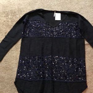 Free people navy small sequin shirt NWT